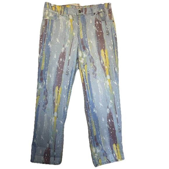 LOGO Lori Goldstein Graffiti Paint Boyfriend Jeans Medium Wash Festival Artsy - Picture 1 of 5
